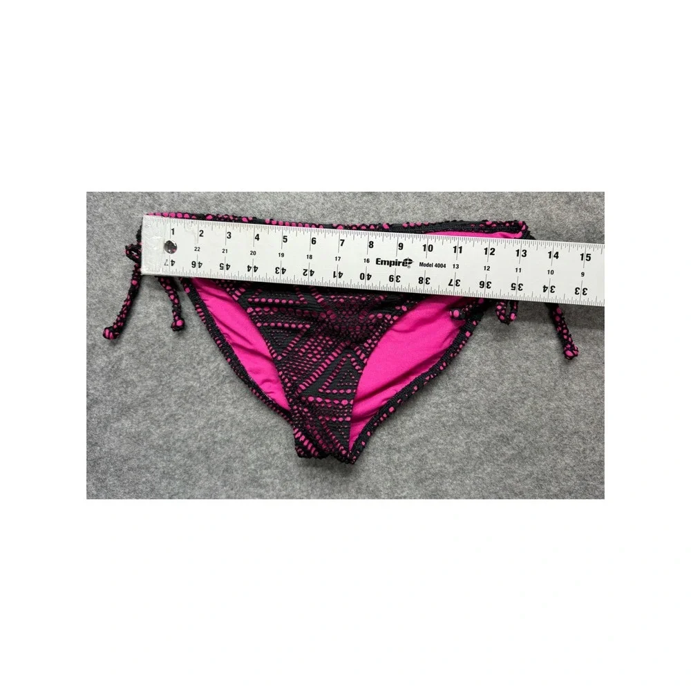 Roxy Girl Pink Black Crochet Geometric Triangle Bikini Set Swimsuit XS? Beach